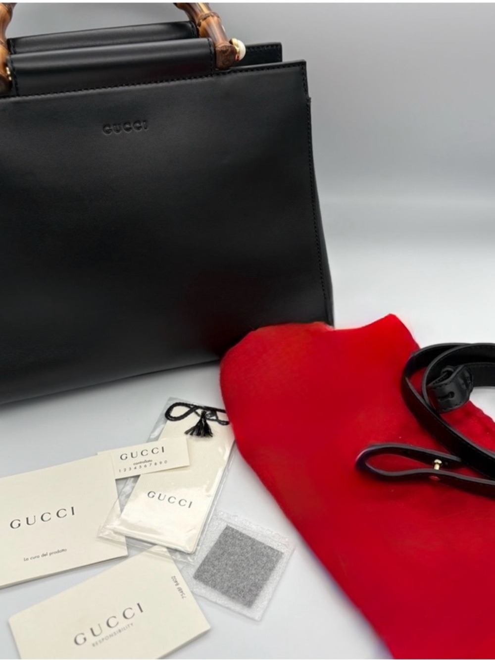 Gucci Black Leather Satchel with Bamboo Top Handles - Picture 12 of 12